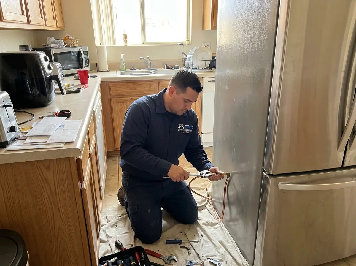Appliance installation technician connecting and testing new appliance in Yuma AZ home