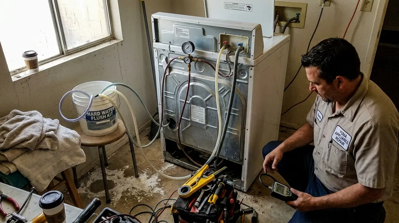 Washing machine repair technician using professional tools for accurate diagnosis in Yuma AZ